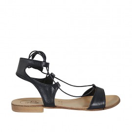 Sandalia estilo gladiador con cordones para mujer en piel negra tacon 1 - Tallas disponibles:  43, 45