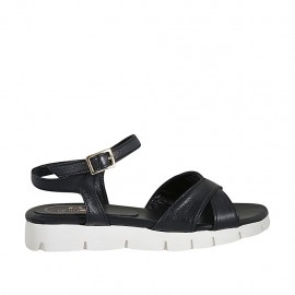 Sandale pour femmes en cuir noir avec courroie et talon compensé 2 - Pointures disponibles:  33, 43, 44, 45, 46, 47