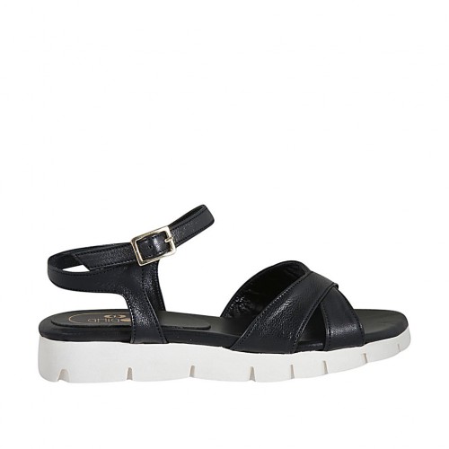 Sandale pour femmes en cuir noir avec courroie et talon compensé 2 - Pointures disponibles:  33, 43, 44, 45, 46, 47