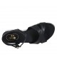 Woman's strap sandal in black leather wedge heel 2 - Available sizes:  33, 43, 44, 45, 46, 47