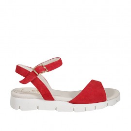 Sandalo da donna con cinturino in camoscio rosso zeppa 2 - Misure disponibili: 33, 42, 43, 44, 45, 46