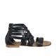 Scarpa aperta infradito da donna con cerniera in pelle nera tacco 1 - Misure disponibili: 33, 34, 42, 43, 44, 45, 46, 47