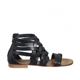 Scarpa aperta infradito da donna con cerniera in pelle nera tacco 1 - Misure disponibili: 33, 34, 42, 43, 44, 45, 46, 47