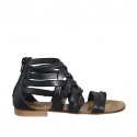 Woman's thong open shoe with zipper in black leather heel 1