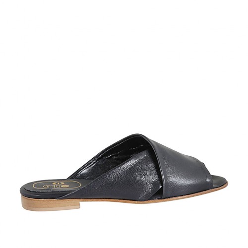 Woman's open mules in black leather heel 1 - Available sizes:  33, 42