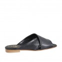 Woman's open mules in black leather heel 1