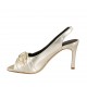 Sandalo da donna con fibbia ed elastico in pelle laminata platino tacco 8 - Misure disponibili: 31, 32, 33, 34, 42, 43, 44, 45, 46, 47