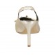 Sandalo da donna con fibbia ed elastico in pelle laminata platino tacco 8 - Misure disponibili: 31, 32, 33, 34, 42, 43, 44, 45, 46, 47