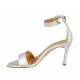 Zapato abierto con cinturon para mujer en piel laminada plateada tacon 8 - Tallas disponibles:  34, 42, 43, 46
