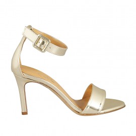 Zapato abierto con cinturon para mujer en piel laminada platino tacon 8 - Tallas disponibles:  33, 34, 42, 44
