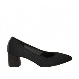 Zapato de salon puntiagudo para mujer en tejido y piel negra tacon 5 - Tallas disponibles:  32, 33, 34, 42, 43, 44, 45