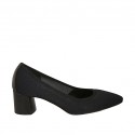 Zapato de salon puntiagudo para mujer en tejido y piel negra tacon 5