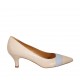 Zapato de salón puntiagudo para mujer en piel color desnudo y azul claro tacon 5 - Tallas disponibles:  32, 33, 44, 46