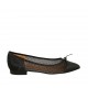 Ballerina a punta da donna con fiocco in tessuto trasparente a pois e pelle nera tacco 1 - Misure disponibili: 42, 43, 45, 46
