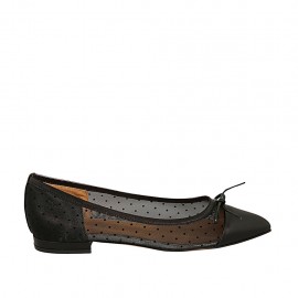Bailarina puntiaguda para mujer con moño en tela de lunares transparente y piel negra tacon 1 - Tallas disponibles:  43