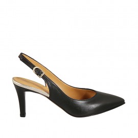 Slingback für Damen aus schwarzem Leder und platinfarbenem laminiertem Leder Absatz 7 - Verfügbare Größen:  32, 43, 46