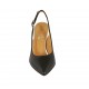 Slingback für Damen aus schwarzem Leder und platinfarbenem laminiertem Leder Absatz 7 - Verfügbare Größen:  32, 43, 46