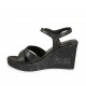 Sandalo da donna in pelle e tessuto nero con cinturino, plateau e zeppa 9 - Misure disponibili: 31, 32, 33, 34
