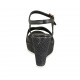 Sandalia para mujer en piel y tejido negro con cinturon, plataforma y cuña 9 - Tallas disponibles:  32, 33, 34