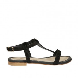 Sandalo infradito da donna in camoscio nero tacco 1 - Misure disponibili: 33, 43, 45