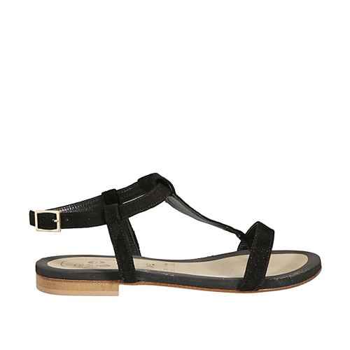 Sandalo infradito da donna in camoscio nero tacco 1 - Misure disponibili: 33, 34, 42, 43, 44, 45, 46, 47
