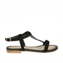 Woman's thong sandal in black suede heel 1