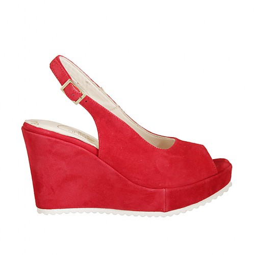 Sandalo da donna in camoscio rosso con plateau e zeppa 9 - Misure disponibili: 31, 33, 34