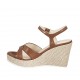 Woman's strap sandal in brown leather and braided fabric with platform and wedge 9 - Available sizes:  33