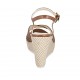 Woman's strap sandal in brown leather and braided fabric with platform and wedge 9 - Available sizes:  33