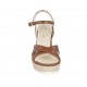 Woman's strap sandal in brown leather and braided fabric with platform and wedge 9 - Available sizes:  33
