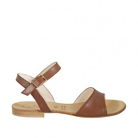 Sandalo da donna con cinturino in pelle cuoio tacco 1 - Misure disponibili: 43, 46, 47