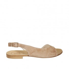 Sandalo da donna in camoscio beige sabbia tacco 1 - Misure disponibili: 33, 43, 45, 47