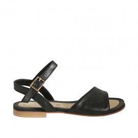Sandalia para mujer con cinturon en piel negra tacon 1 - Tallas disponibles:  44, 45, 46