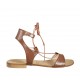 Sandalo da donna con laccio in pelle color cuoio tacco 1 - Misure disponibili: 33, 34, 42, 43, 44, 45, 46, 47