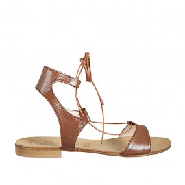 Sandalo da donna con laccio in pelle color cuoio tacco 1 - Misure disponibili: 33, 34, 42, 43, 44, 45, 46, 47