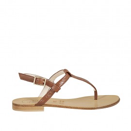 Sandalo infradito da donna in pelle color cuoio tacco 1 - Misure disponibili: 34, 42, 43, 44, 45, 46, 47