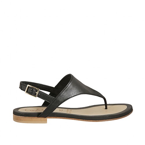 Sandalo infradito da donna in pelle nera tacco 1 - Misure disponibili: 33, 34, 42, 43, 44, 45, 46