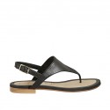 Woman's thong sandal in black leather heel 1