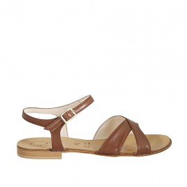 Sandalo da donna con cinturino in pelle color cuoio tacco 1 - Misure disponibili: 33, 42, 43, 44, 45, 46, 47