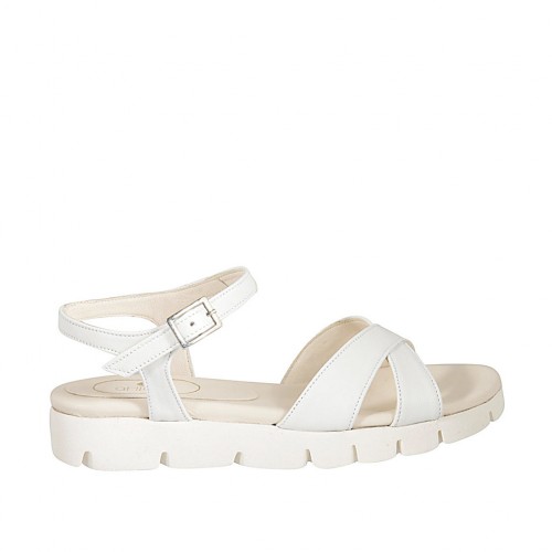 Sandale pour femmes en cuir blanc avec courroie et talon compensé 2 - Pointures disponibles:  33, 43, 47