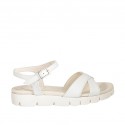 Woman's strap sandal in white leather wedge heel 2