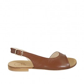 Sandale pour femmes en cuir brun clair talon 1 - Pointures disponibles:  33, 47