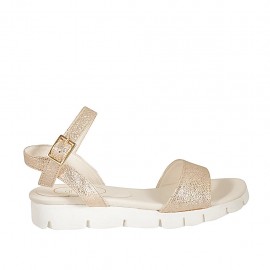 Sandale pour femmes en cuir lamé cuivre avec texture de pierre, courroie et talon compensé 2 - Pointures disponibles:  42, 44