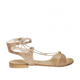 Sandalo da donna con laccio in camoscio beige sabbia tacco 1 - Misure disponibili: 34, 42, 43, 44, 45, 46, 47