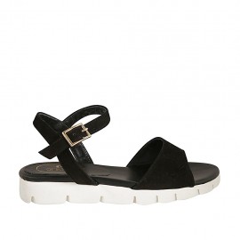 Sandalia con cinturon para mujer en gamuza negra cuña 2 - Tallas disponibles:  42, 45