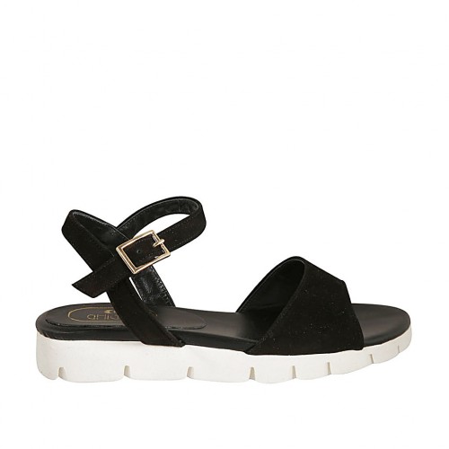 Sandalo da donna con cinturino in camoscio nero zeppa 2 - Misure disponibili: 33, 34, 42, 43, 44, 45, 46