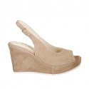 Woman's sandal in beige suede with platform and wedge heel 9