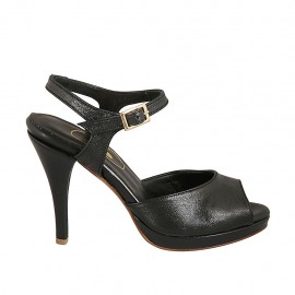 Sandale pour femmes avec courroie et plateforme en cuir noir talon 9 - Pointures disponibles:  32, 33, 34, 42, 43, 44, 45, 46
