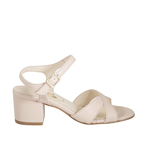 Woman's strap sandal in nude leather heel 5 - Available sizes:  33, 42, 43, 44, 45, 46