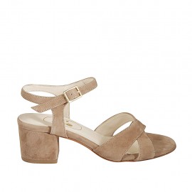 Sandalo da donna con cinturino in camoscio beige sabbia tacco 5 - Misure disponibili: 43, 45, 46
